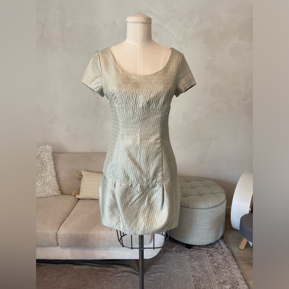 Y2K 2000s SAGE GREEN EMPIRE DROP WAIST MINI DRESS WITH SCOOP NECKLINE - Picture 4 of 15